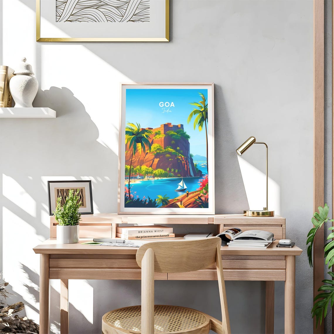 Goa India Historic Cliff Fort Sailboat Beach Palms Travel Poster - Image 4