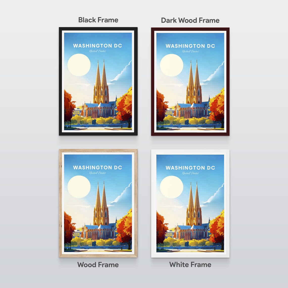 Washington DC Gothic Cathedral Twin Spires Autumn Travel Poster - Image 2
