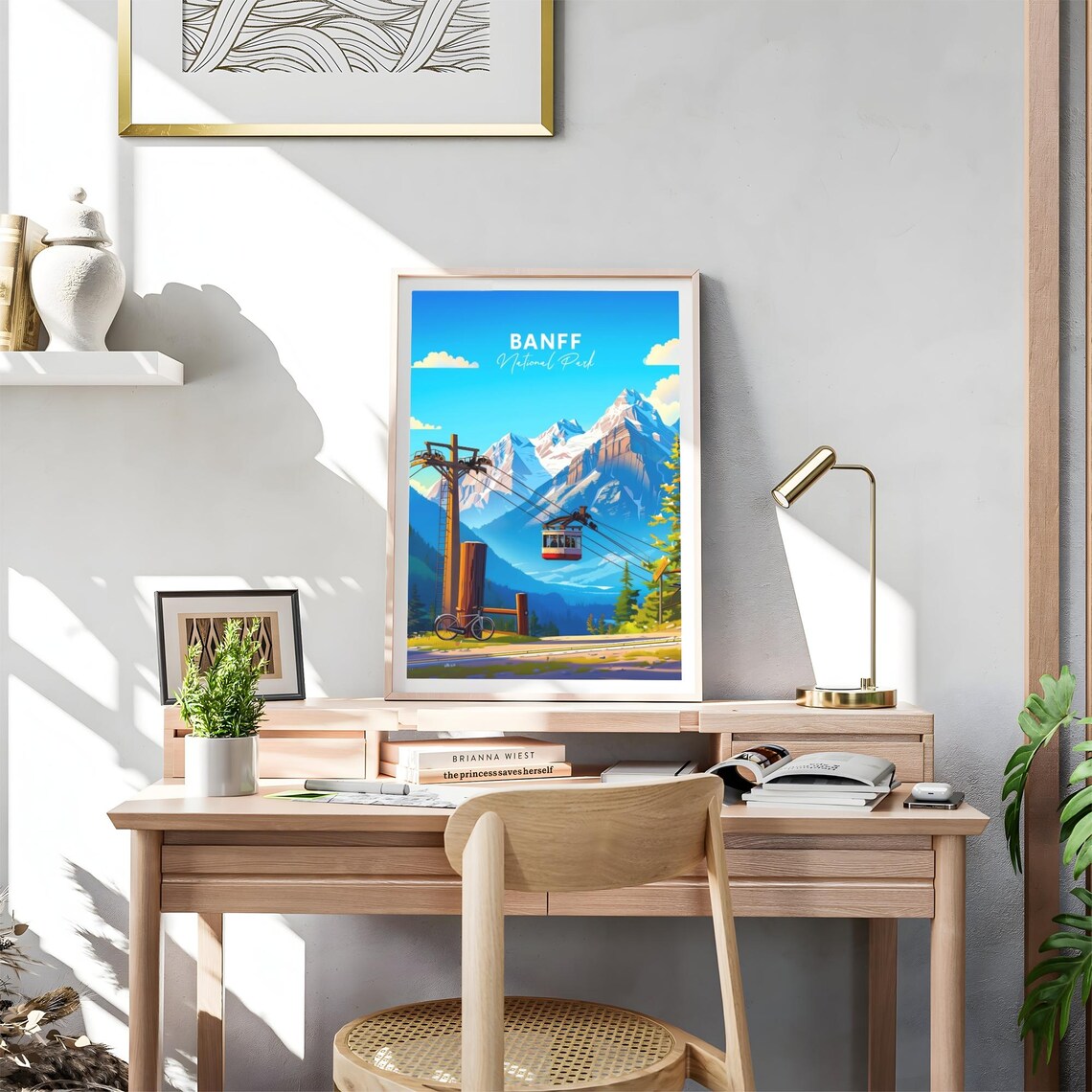Banff National Park Gondola Cabin with Snowy Peaks Travel Poster - Image 4