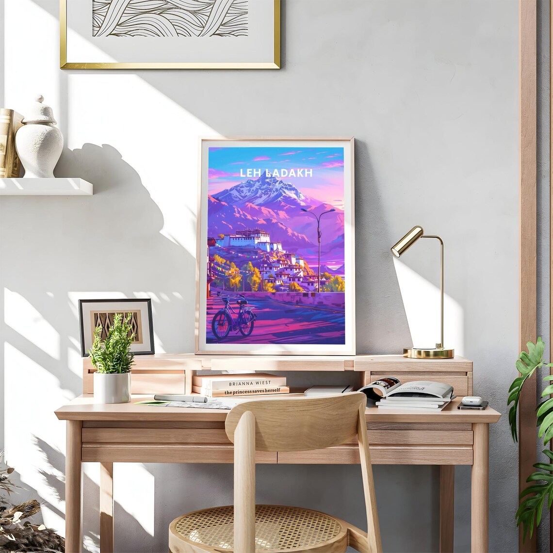 Leh Ladakh India Hilltop Palace Prayer Flags Dusk Peak Travel Poster - Image 4