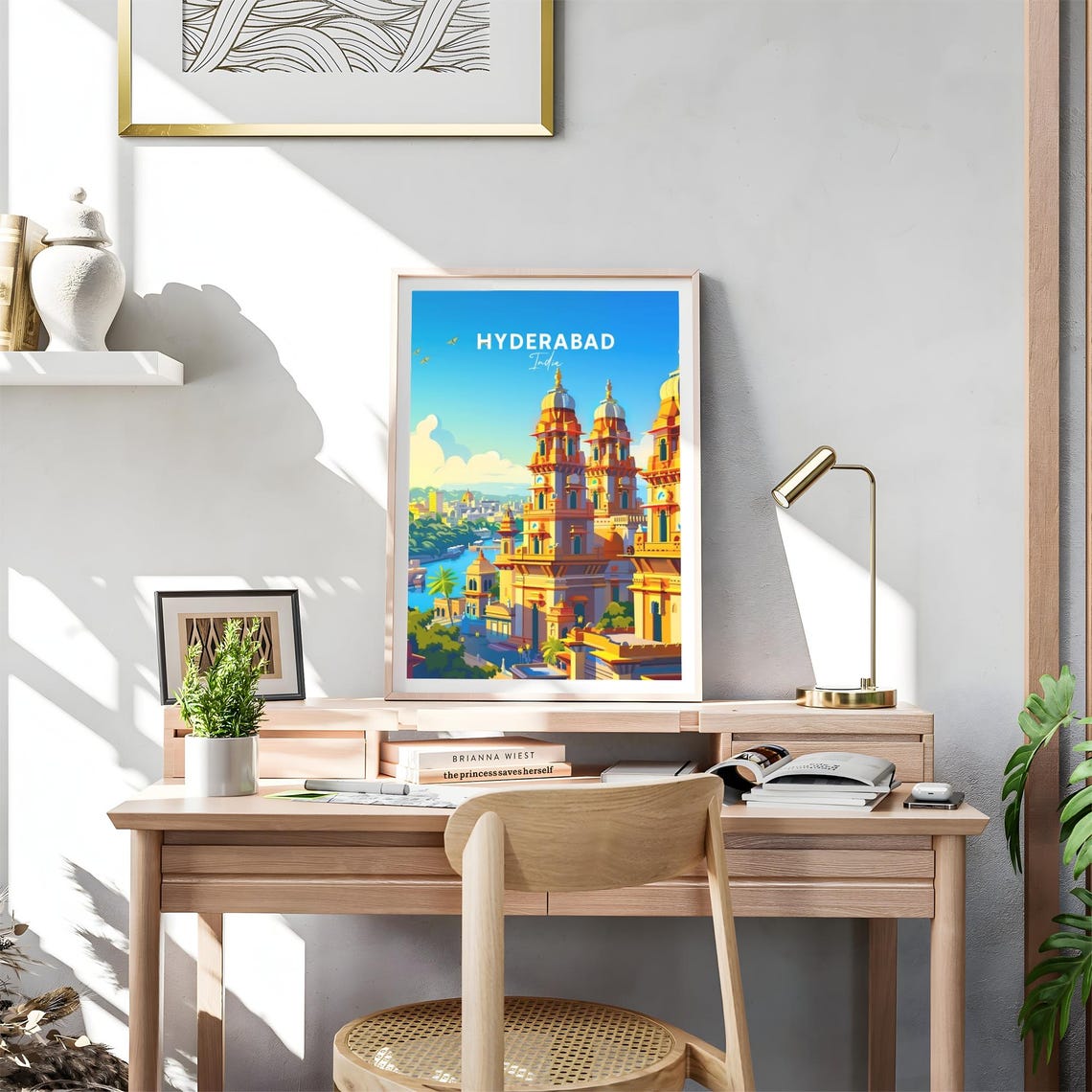 Hyderabad India Grand Domed Palace Towers Lakeside View Travel Poster - Image 4