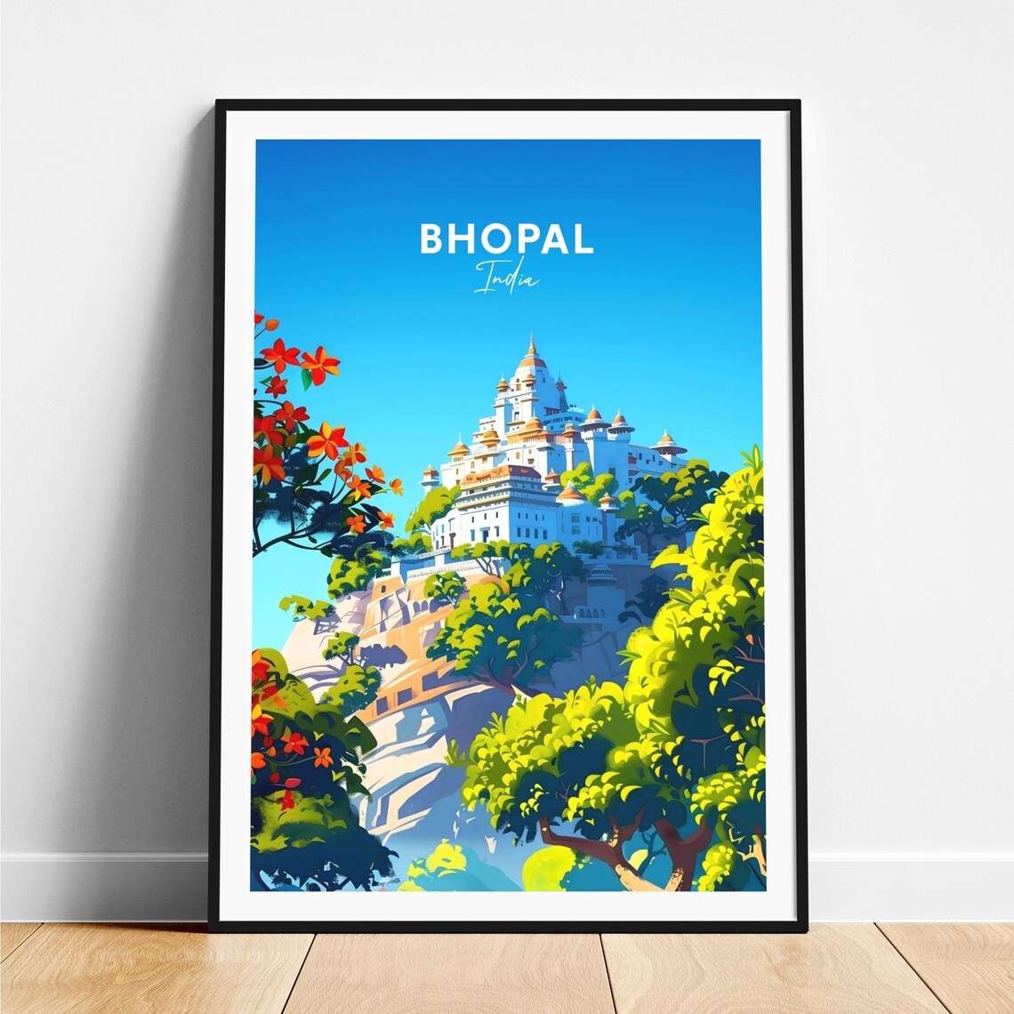 Bhopal India Hilltop Palace Surrounded by Trees Travel Poster