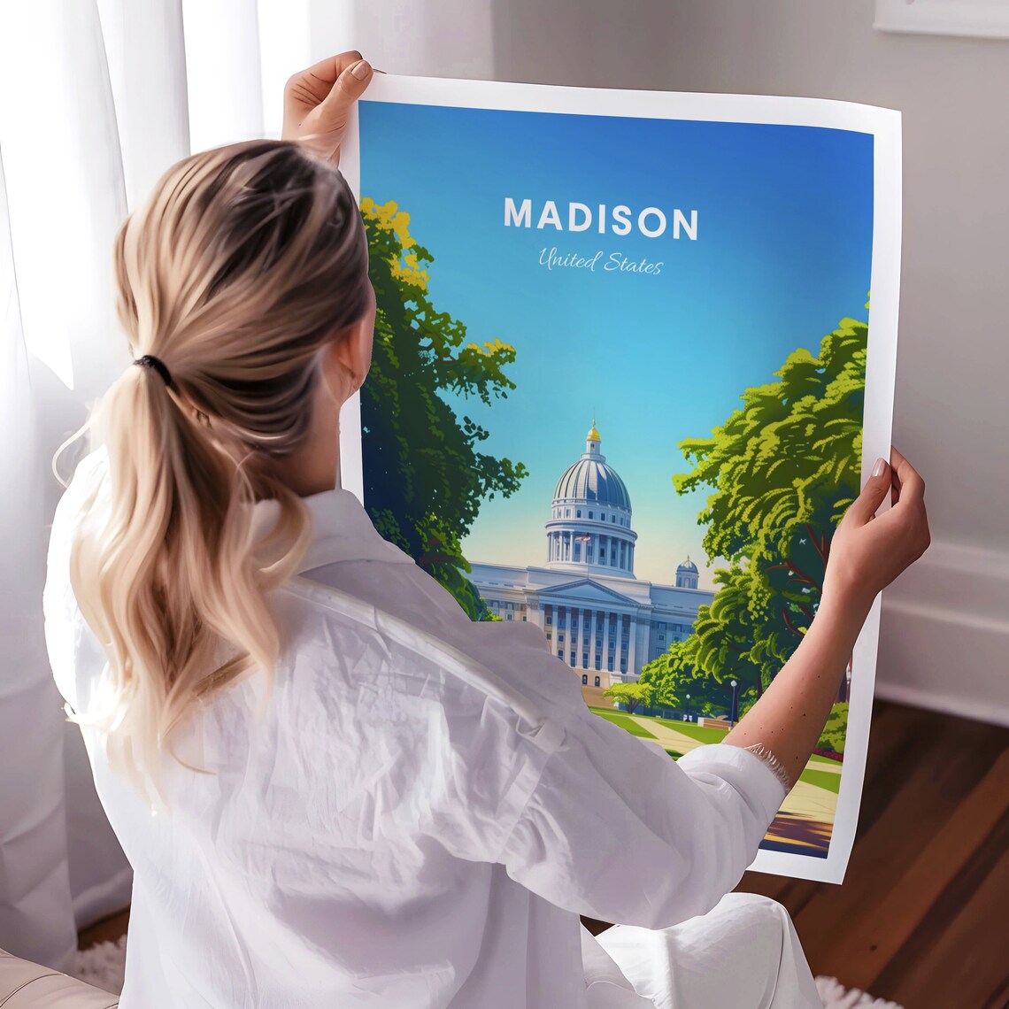 Madison Wisconsin State Capitol Poster: Grand Facade Across Green Lawn - Image 3