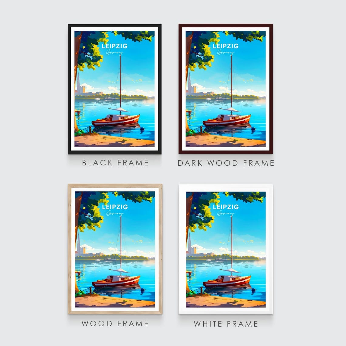 Leipzig Lakeside Sailboat Morning Skyline Germany Travel Poster - Image 3