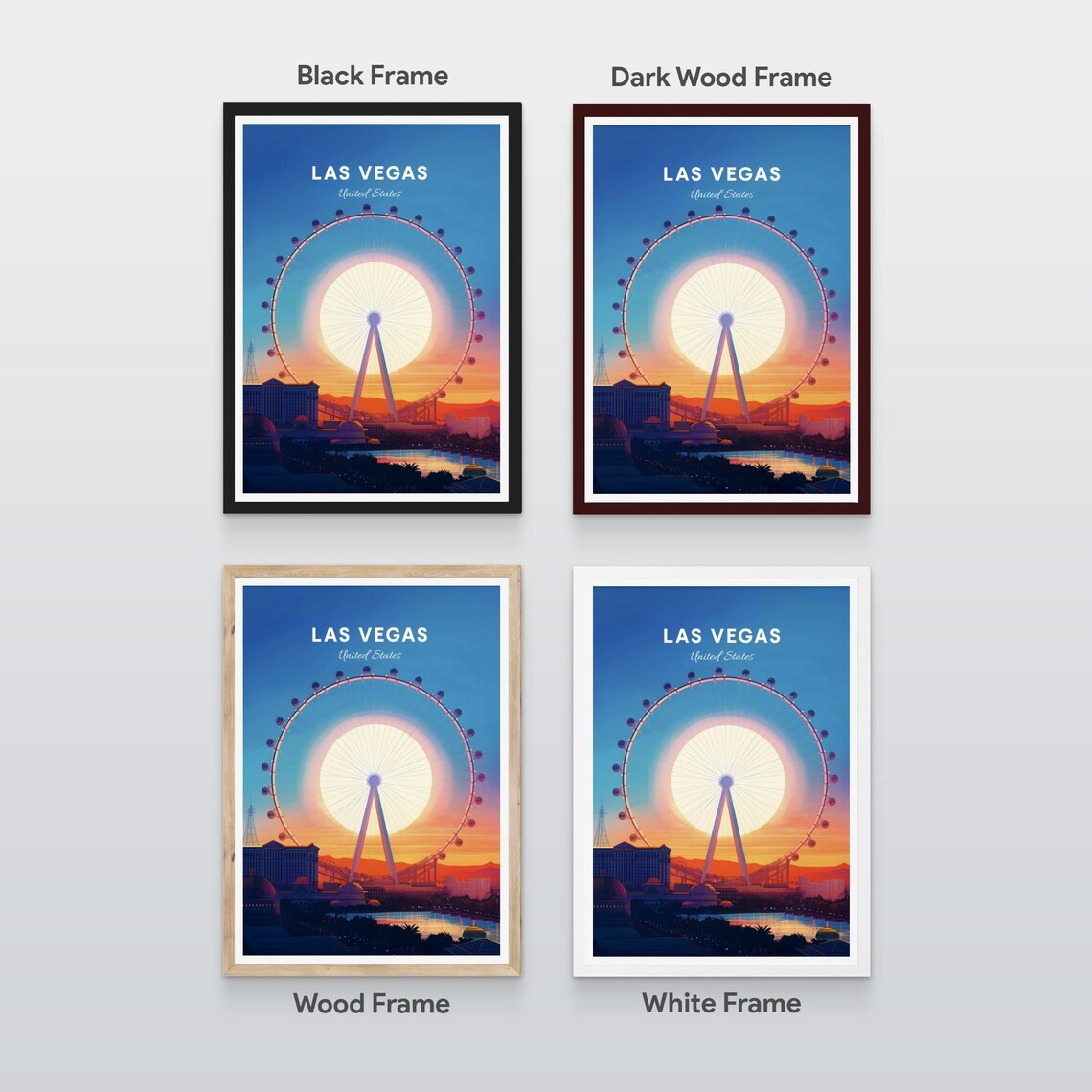Las Vegas High Roller Ferris Wheel Sunset Nevada Travel Poster - Image 2