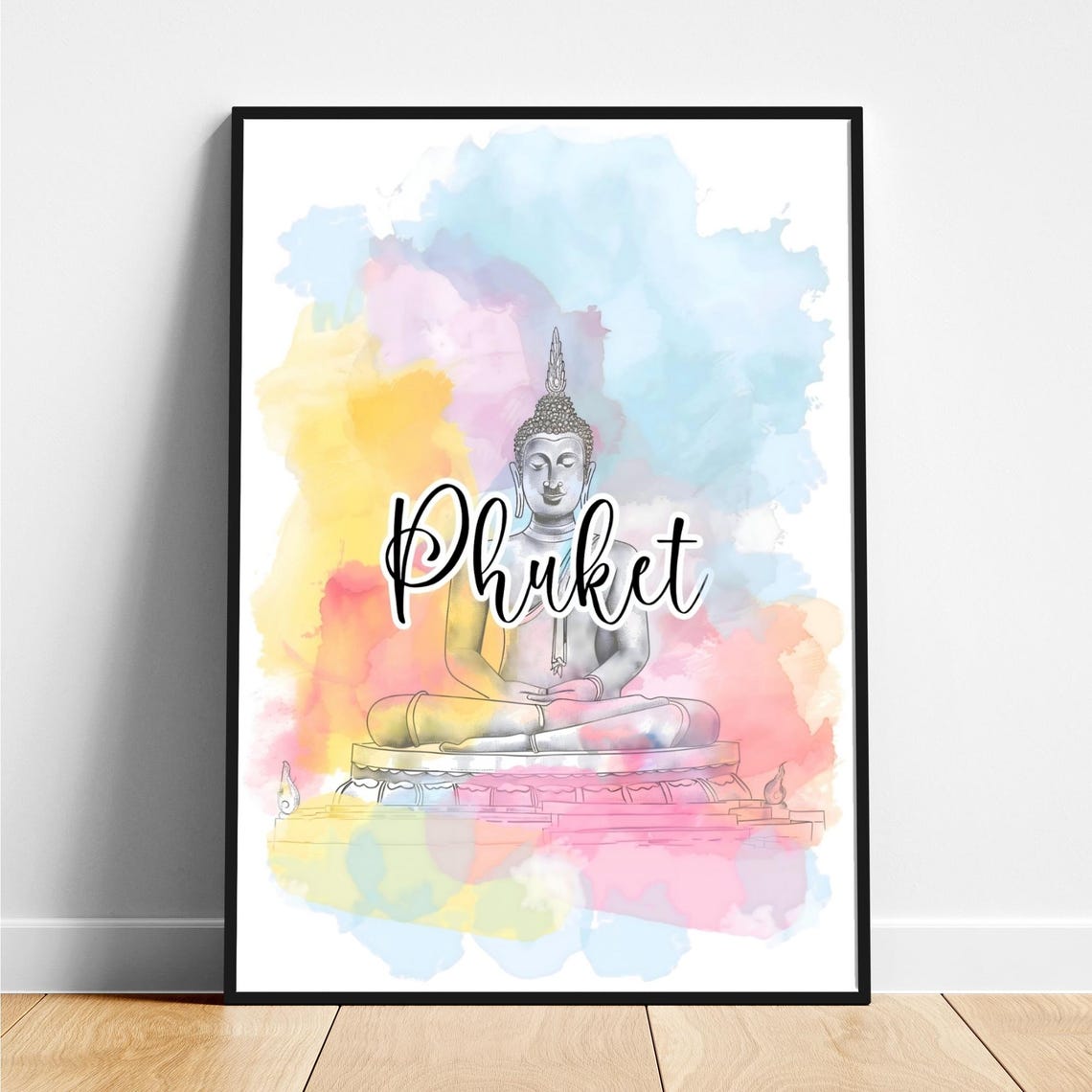 Serene Beautiful Phuket Buddha Statue Watercolor Travel Poster - Image 5