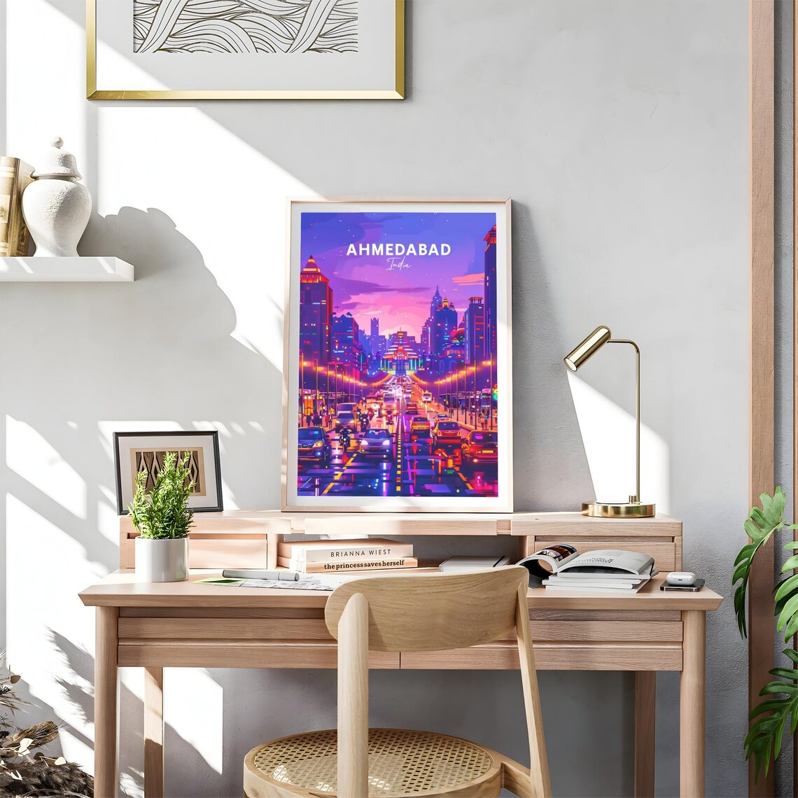 Ahmedabad India Neon Glow Night City Street Scene Travel Poster - Image 4
