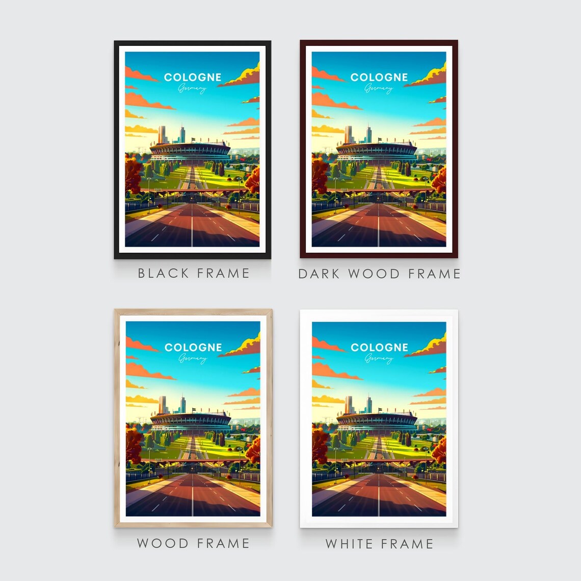 Cologne Sunny Stadium Grand Avenue Evening Germany Travel Poster - Image 3