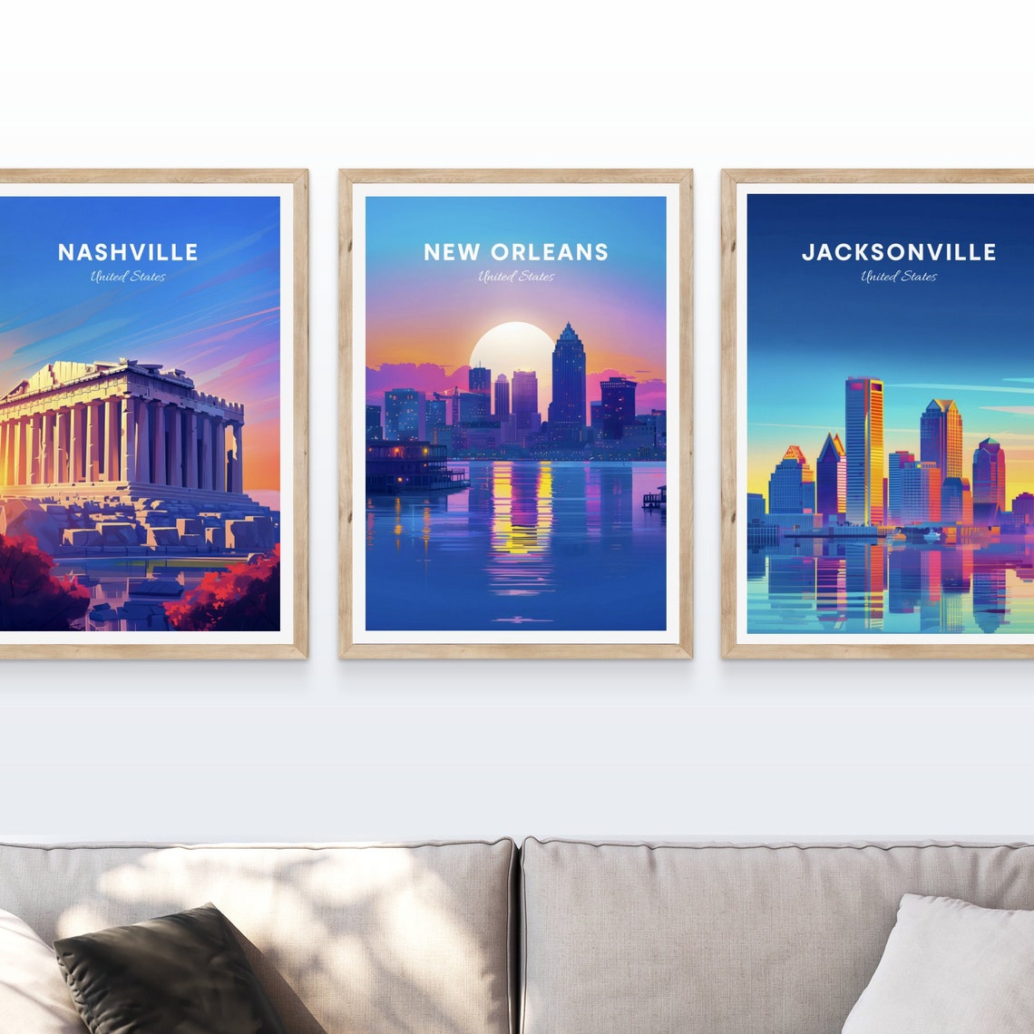 Vibrant New Orleans Sunset Skyline Reflections on Water Poster - Image 4