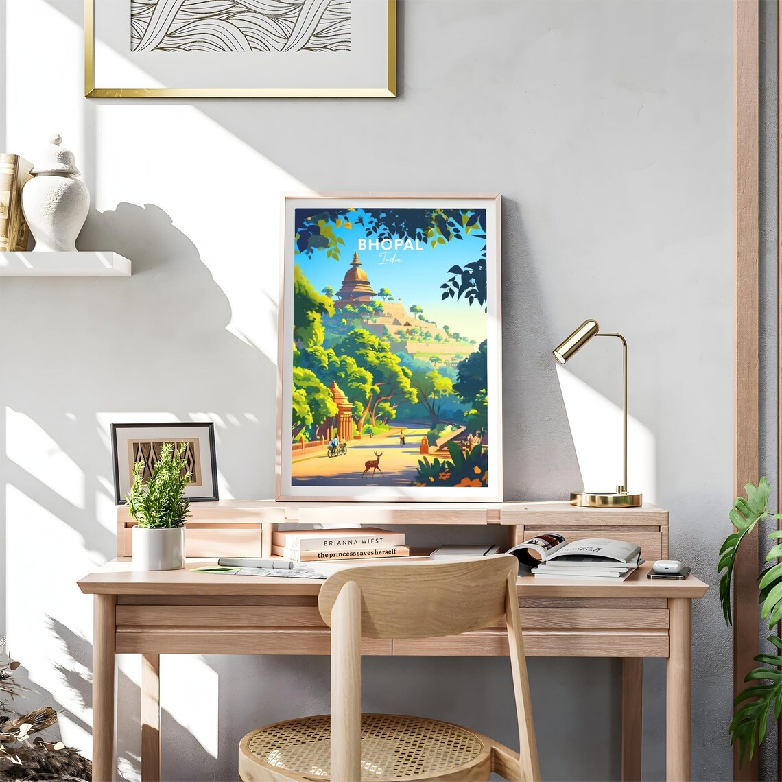 Bhopal Hilltop Temple Forest Road India Vintage Travel Poster - Image 4