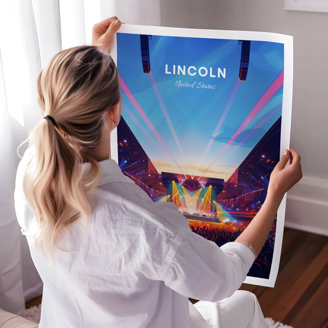 Lincoln United States Stadium Concert Crowd Stage Lights Night Poster - Image 3