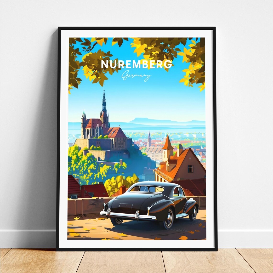 Nuremberg Castle Autumn Overlook Germany Vintage Travel Poster