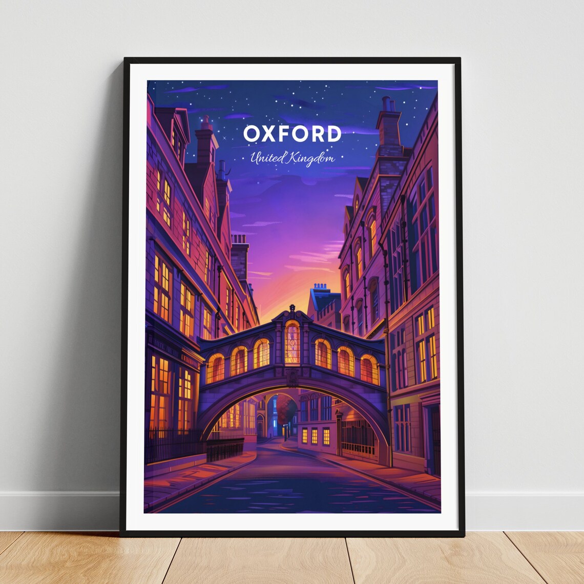 Oxford England Bridge Of Sighs Night Starry Sky Street Travel Poster
