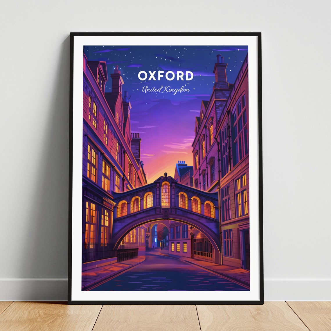 Oxford Travel Print United Kingdom Wall Art Bridge Of Sighs Oxford Poster Oxfordshire Poster Personalized Gift Custom Text