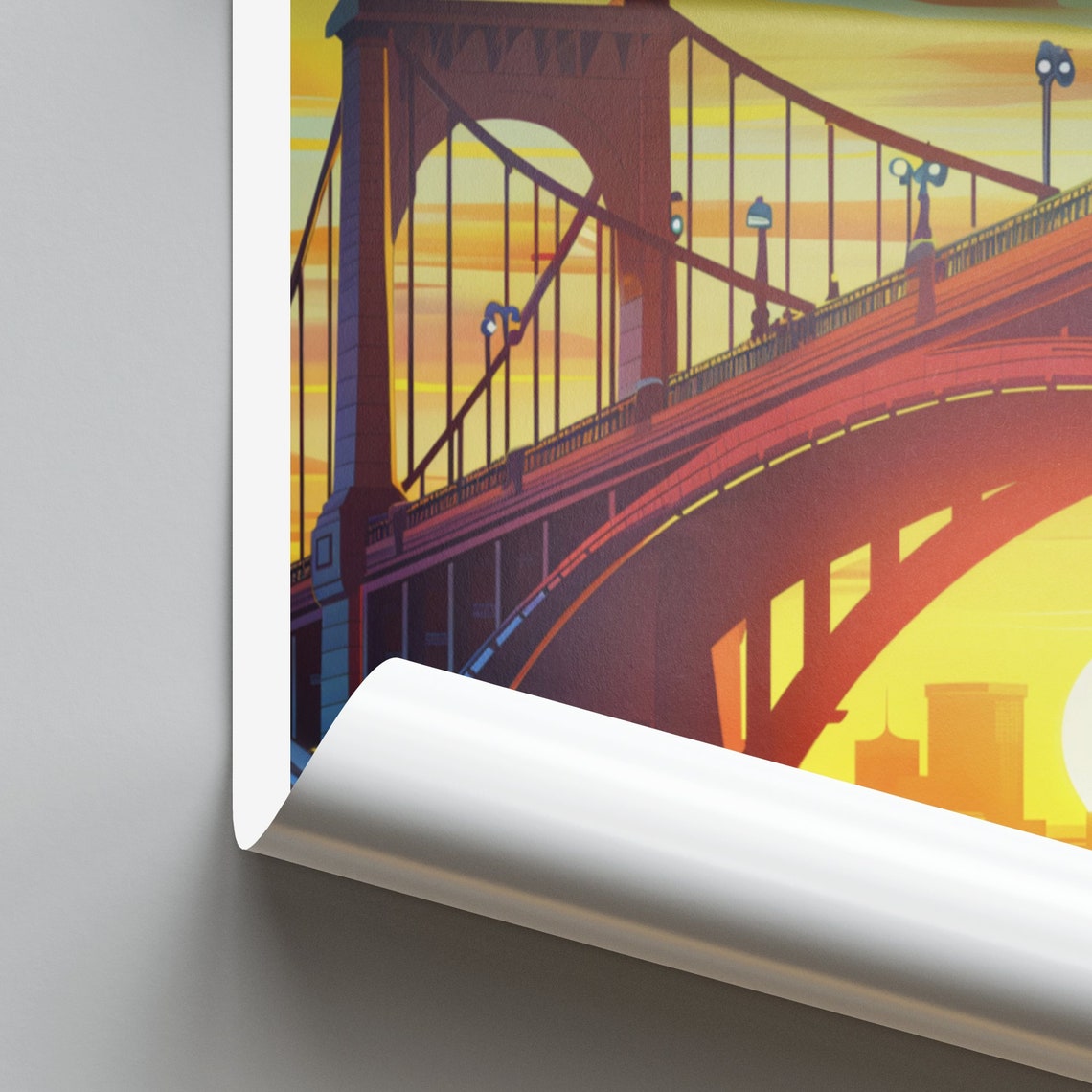 Saint Paul Sunset Suspension Bridge Golden River Sky View Poster - Image 2