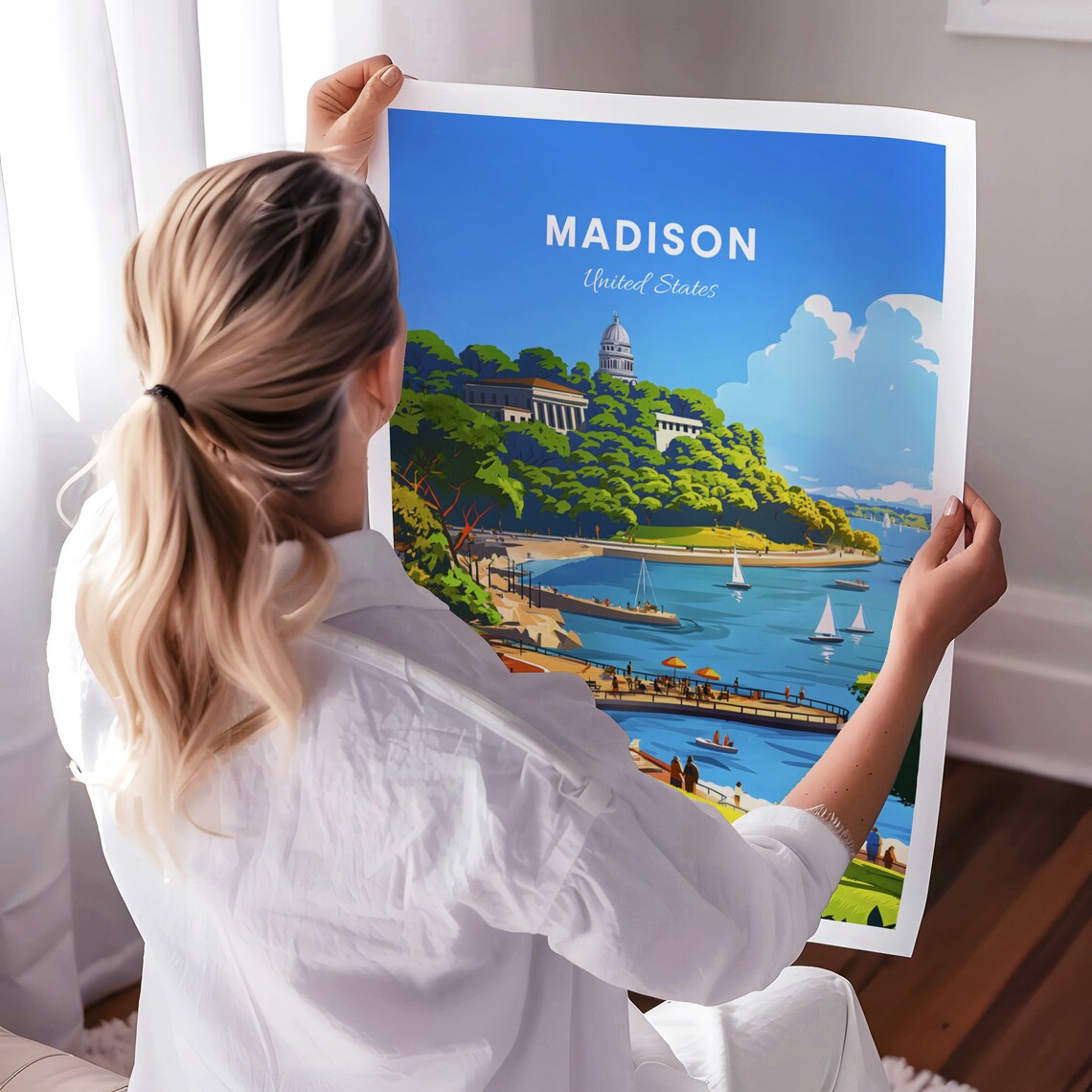 Madison Lakeside Sailing Poster: Summer Day With Capitol on the Hill - Image 3