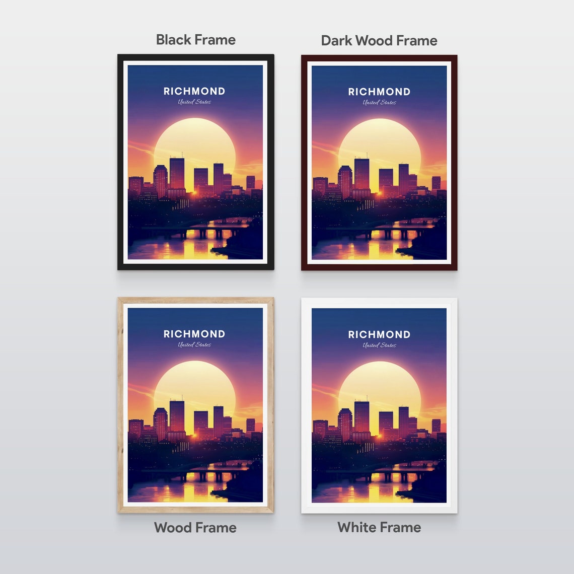 Richmond Virginia Sunset Skyline River Reflection Glow Poster - Image 2