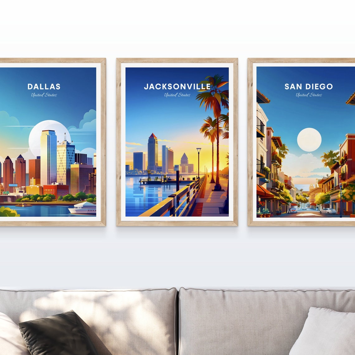 Jacksonville Florida Sunrise Riverfront with Docks Travel Poster - Image 4