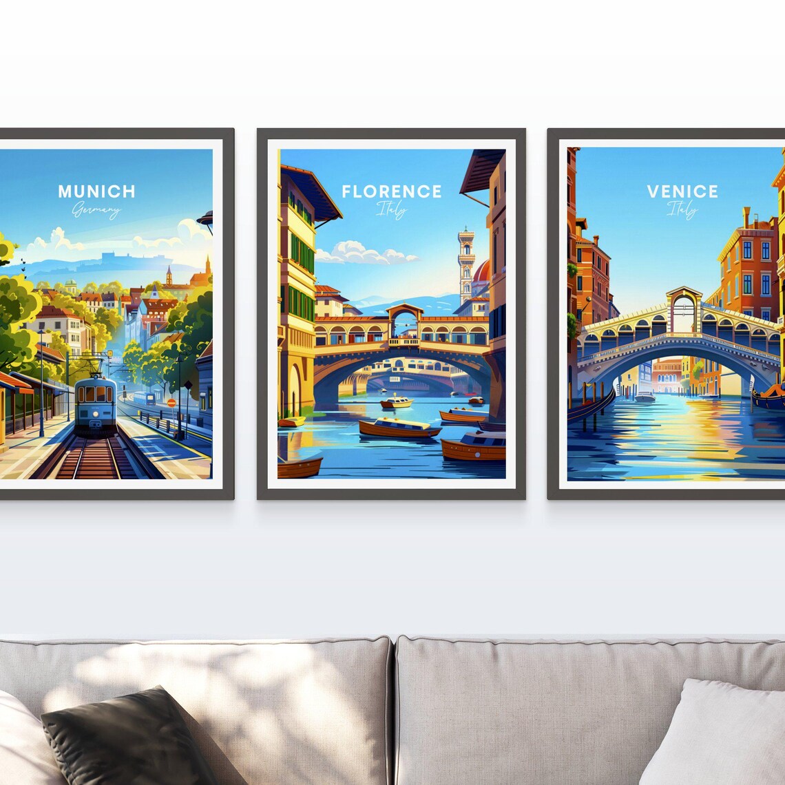Florence Italy Ponte Vecchio Arno River Boats Vintage Travel Poster - Image 3