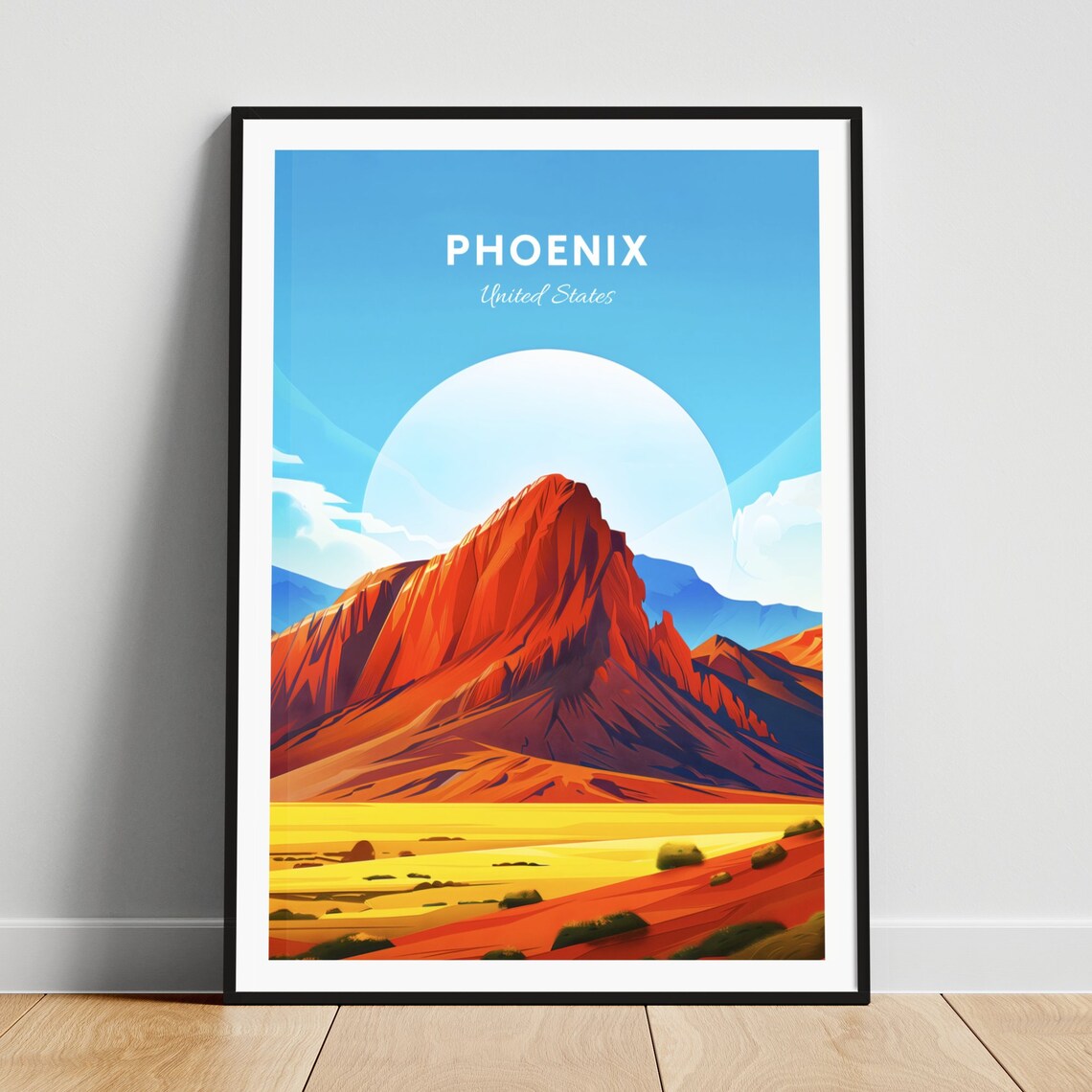 Phoenix Arizona Red Rock Mountain Desert Sunrise Travel Poster