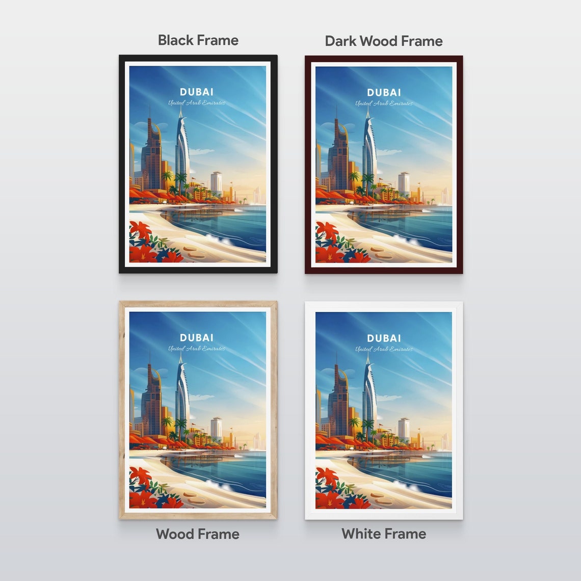 Dubai United Arab Emirates Beach Palm Trees Burj Al Arab Travel Poster - Image 2
