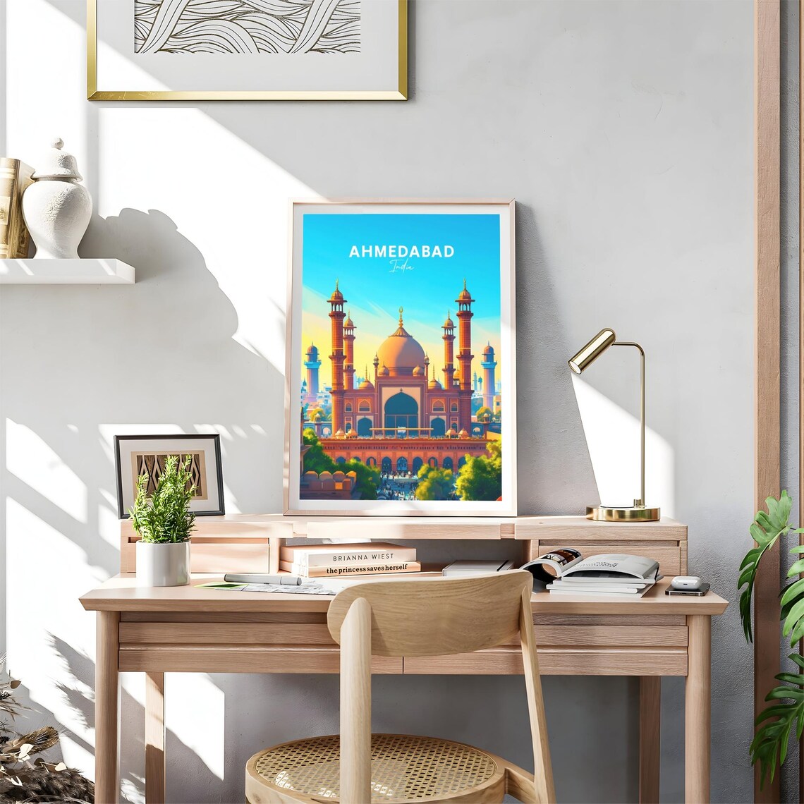 Ahmedabad India Grand Mosque Minarets Dome Crowd Travel Poster - Image 4