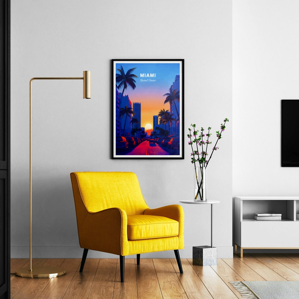 Miami Florida Palm Lined Street At Sunset City Travel Poster Art - Image 3