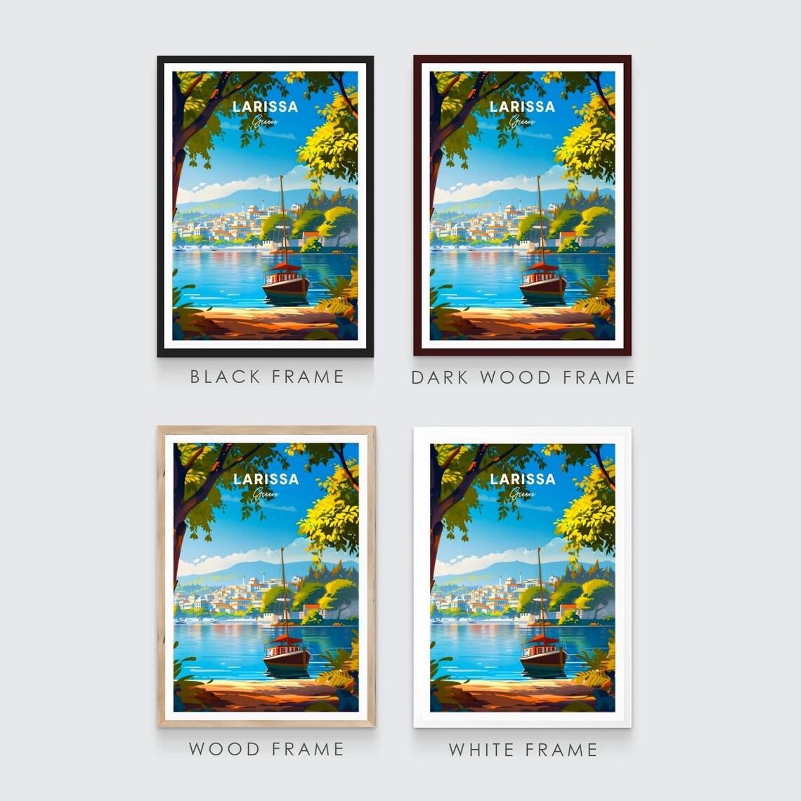 Larissa Greece Waterfront Town Sailboat Summer Travel Art Poster - Image 3