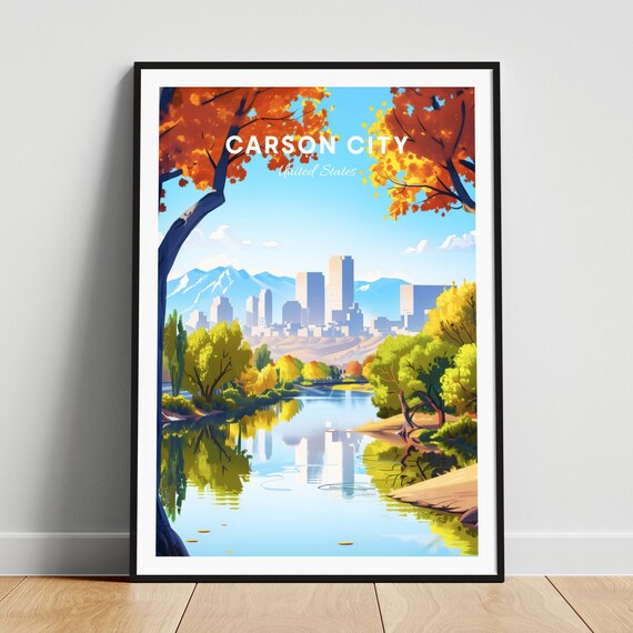 Carson City Autumn River Park Skyline Mountain Travel Poster