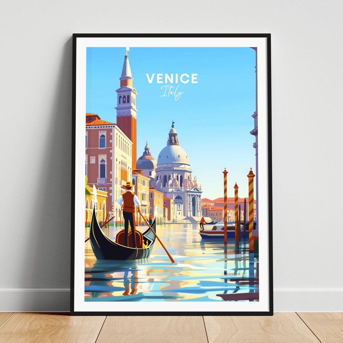 Venice Italy Gondola on Canal Grand Basilica View Travel Poster