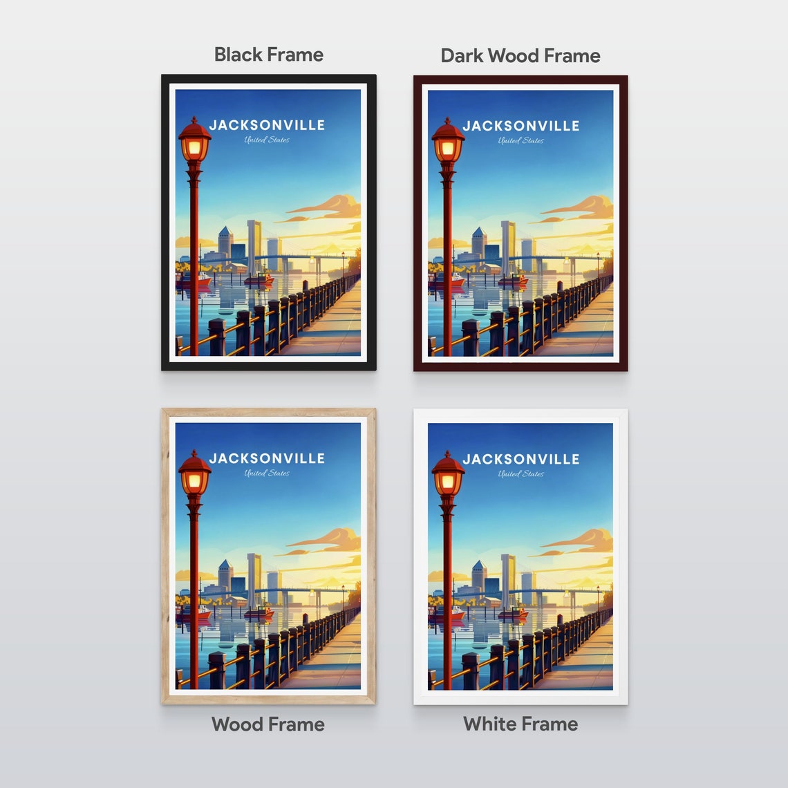 Jacksonville Florida Waterfront Boardwalk Dusk Travel Poster - Image 2