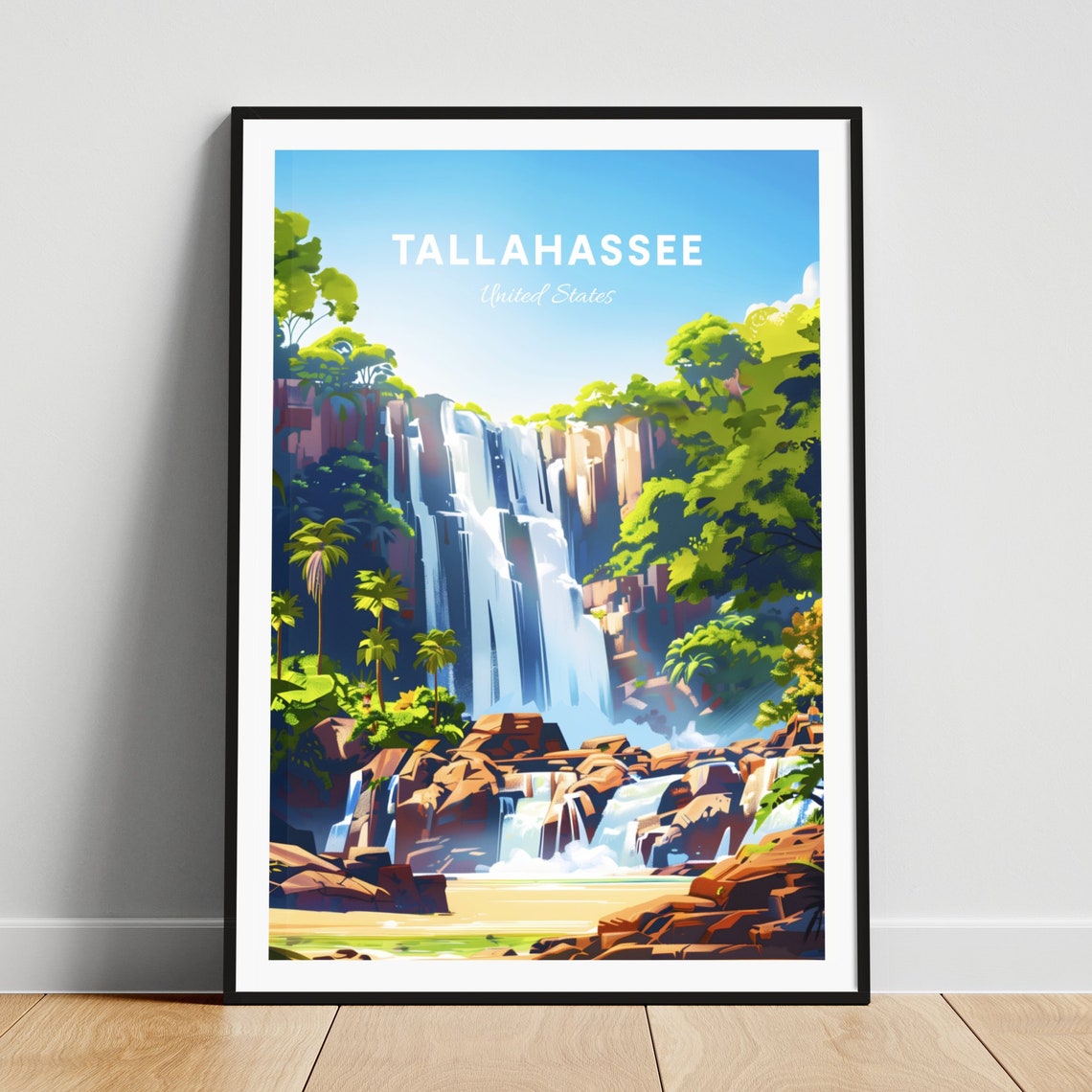Tallahassee Florida Tall Misty Waterfall Cliff Lush Jungle Poster