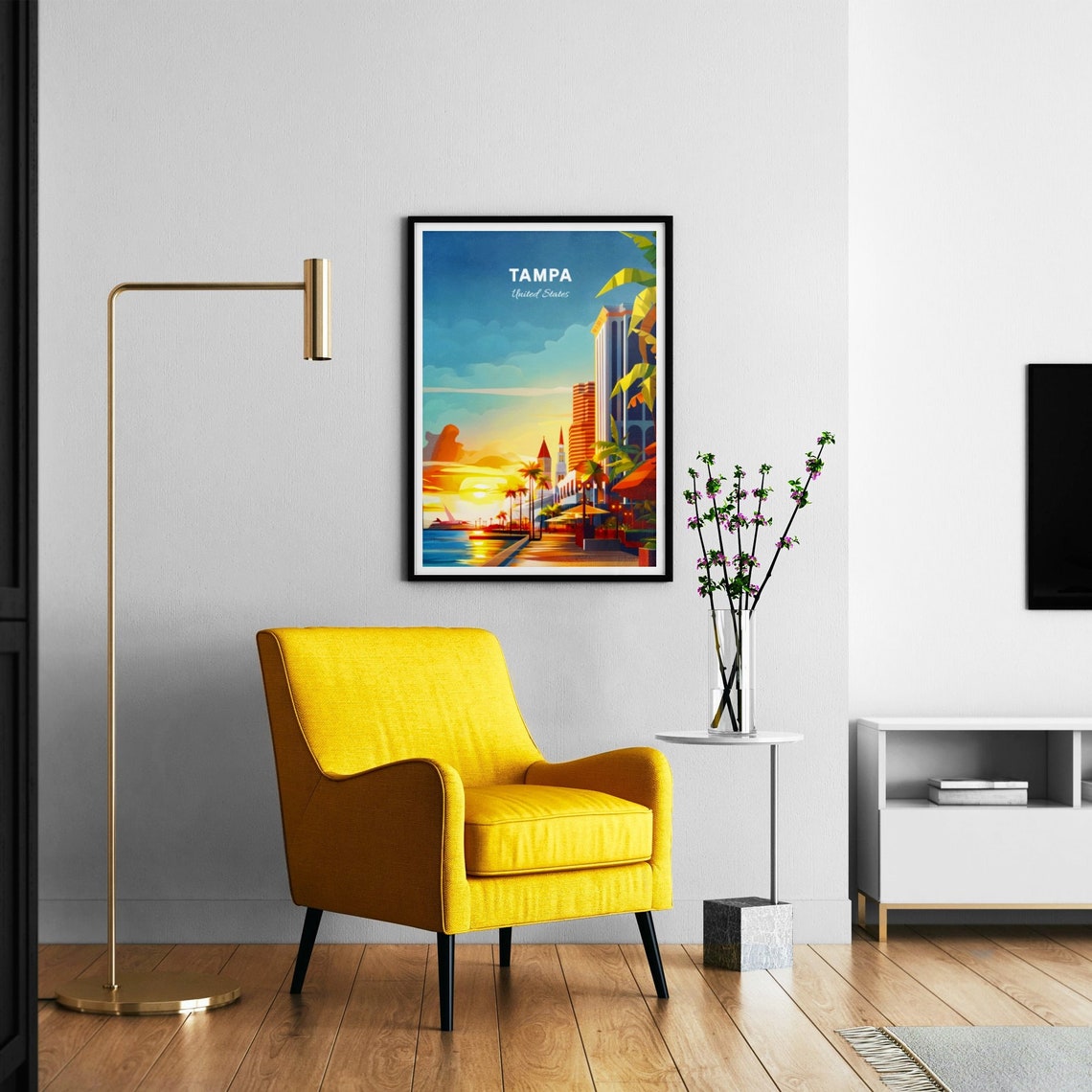 Tampa Florida Downtown Waterfront Sunset Skyline Travel Art Poster - Image 3