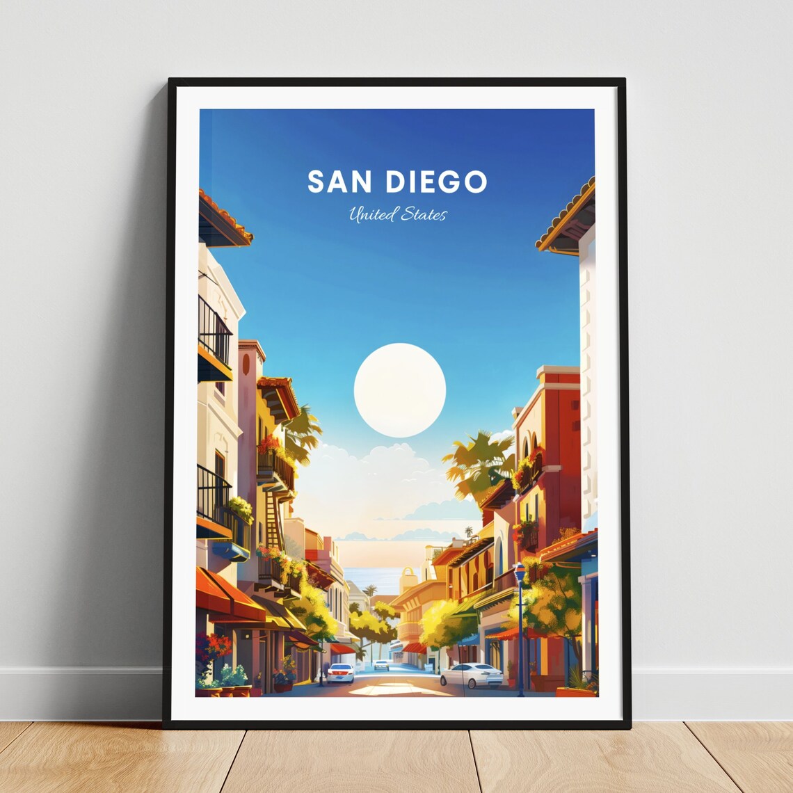 San Diego California Old Town Street Adobe Sunset Travel Poster