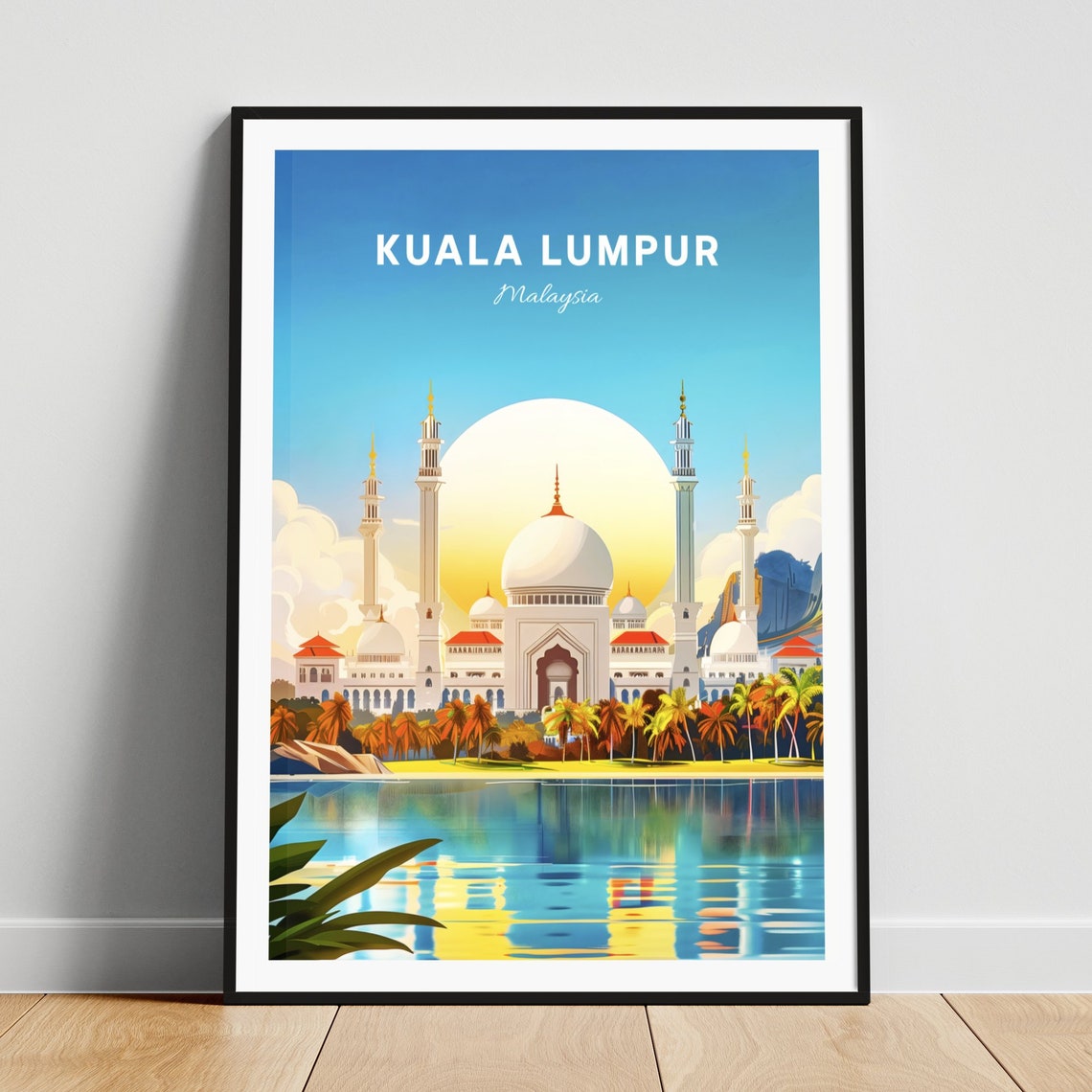 Kuala Lumpur Malaysia Grand Mosque Sunset Lake Reflection Poster
