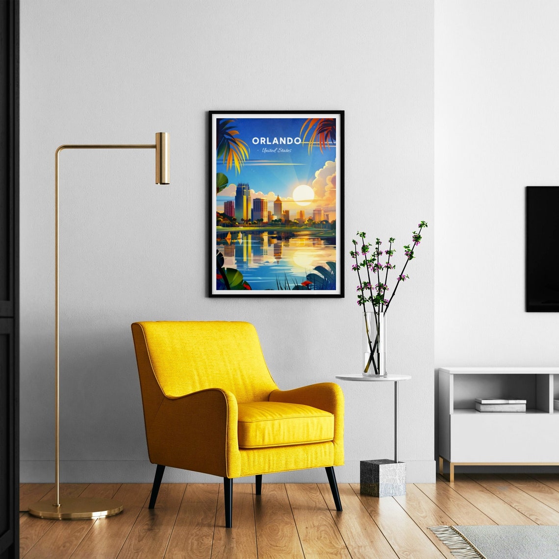 Orlando Downtown Skyline Sunset Lake Reflection Vintage Travel Poster - Image 3