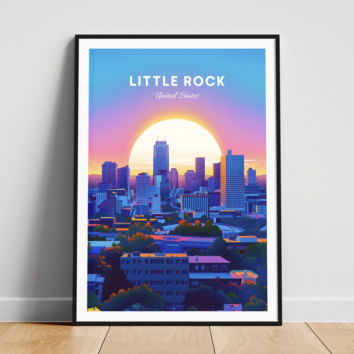 Little Rock Giant Sunrise Rising Bright Behind the Skyline Poster