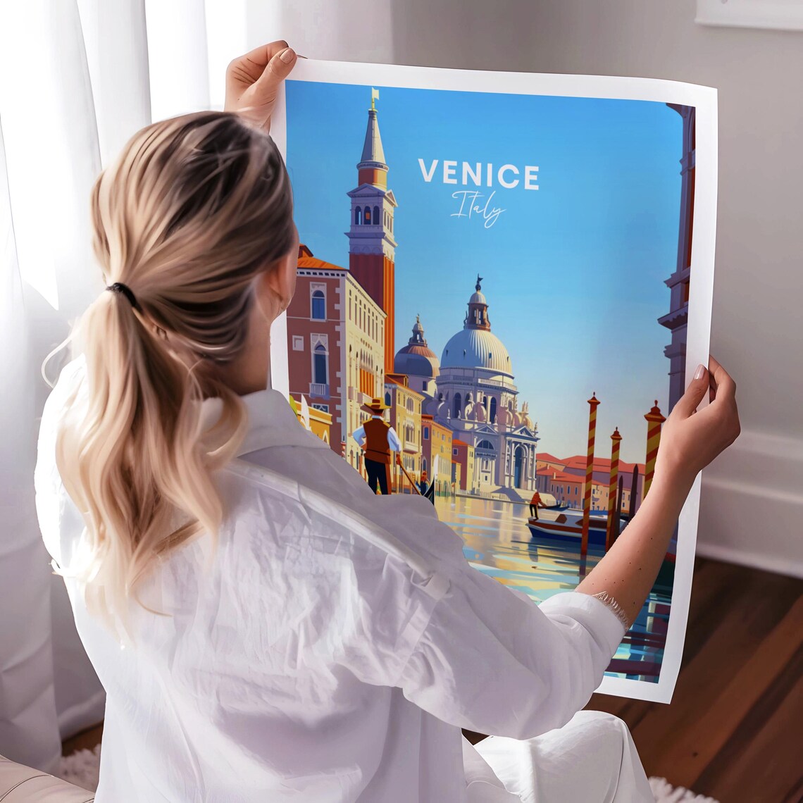 Venice Italy Gondola on Canal Grand Basilica View Travel Poster - Image 3