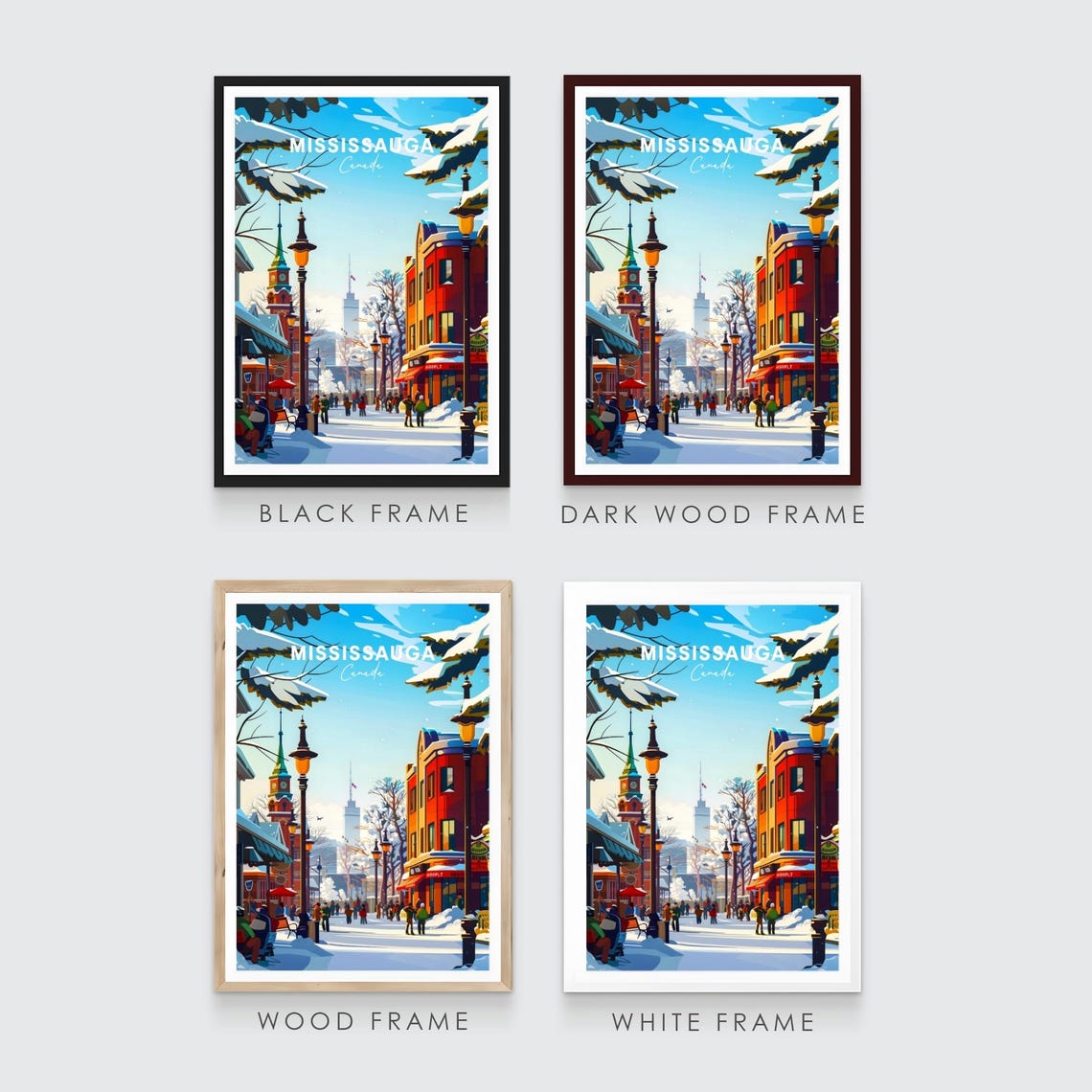 Mississauga Canada Snowy Main Street Clock Tower Crowd Poster - Image 3