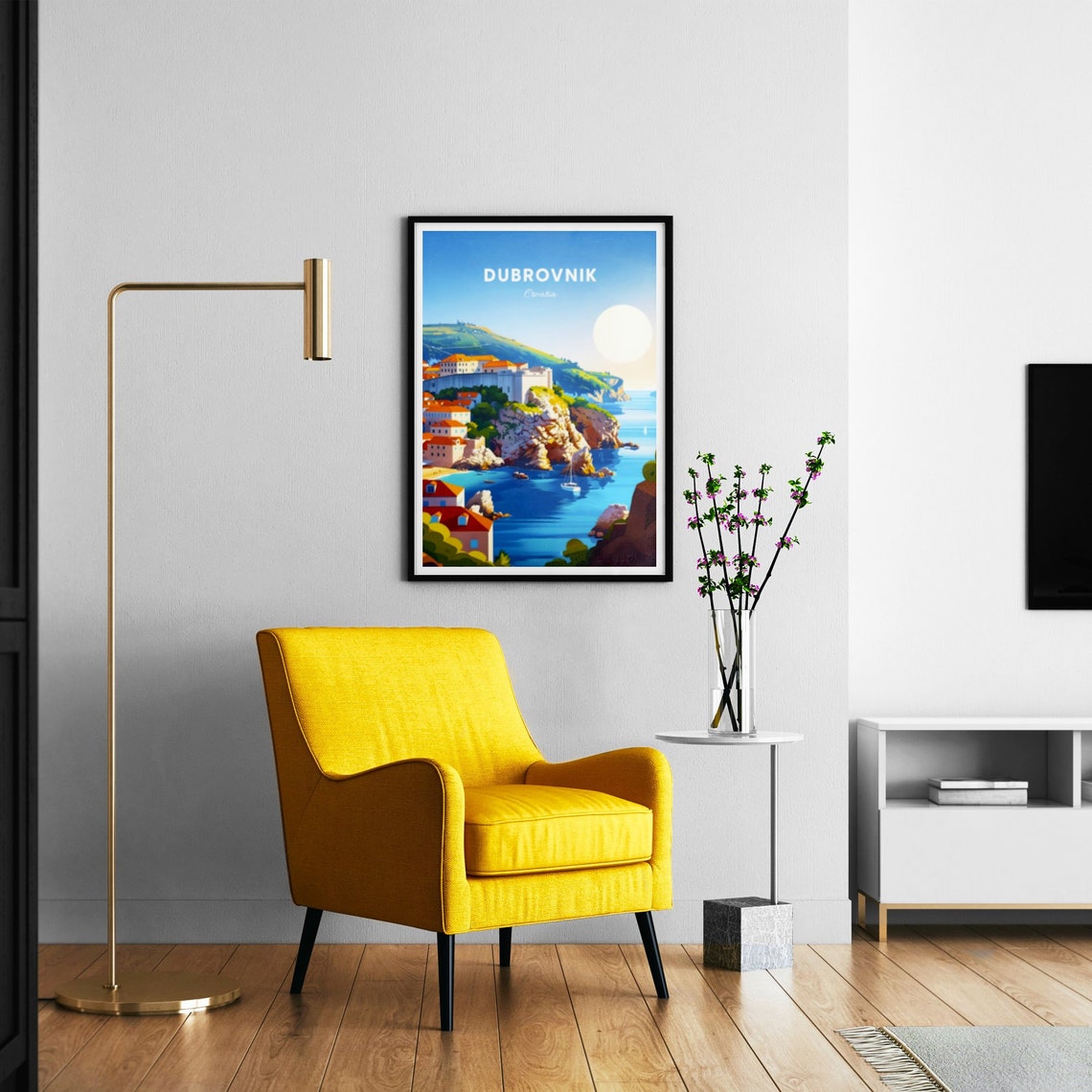 Dubrovnik Croatia Cliffside Old Town Walls Sailboat Coast Poster - Image 3