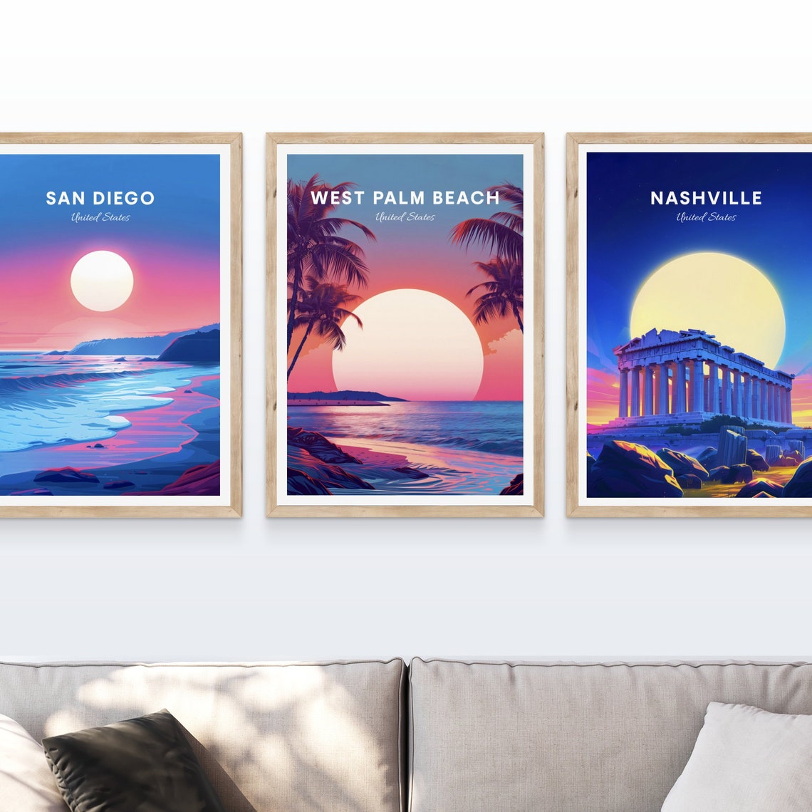 West Palm Beach Florida Palm Silhouette Ocean Sunset Travel Poster - Image 4
