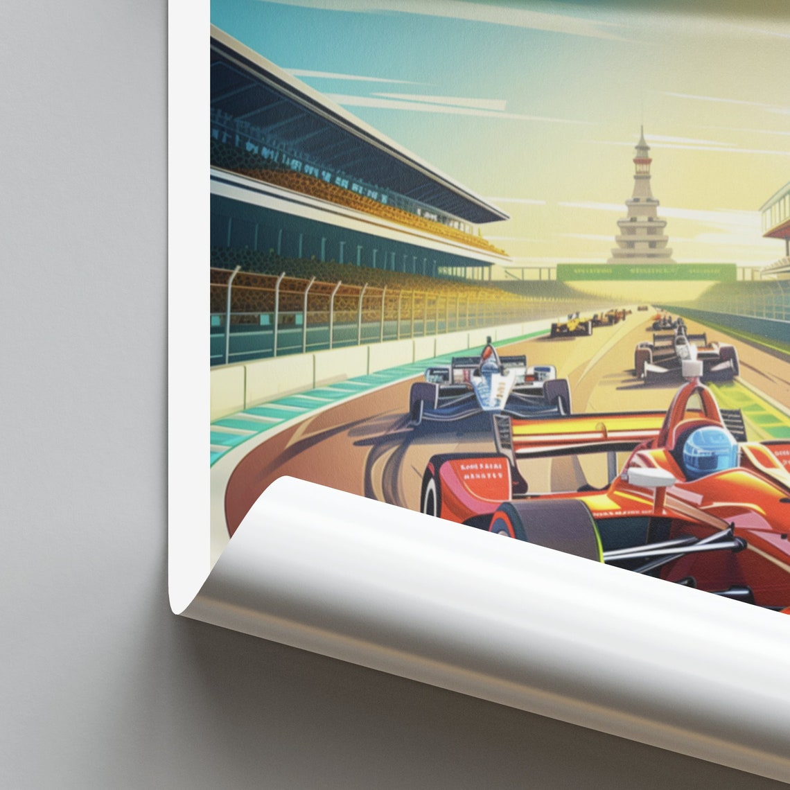Indianapolis Racetrack Red Race Cars Sunset Speed Thrill Poster - Image 2