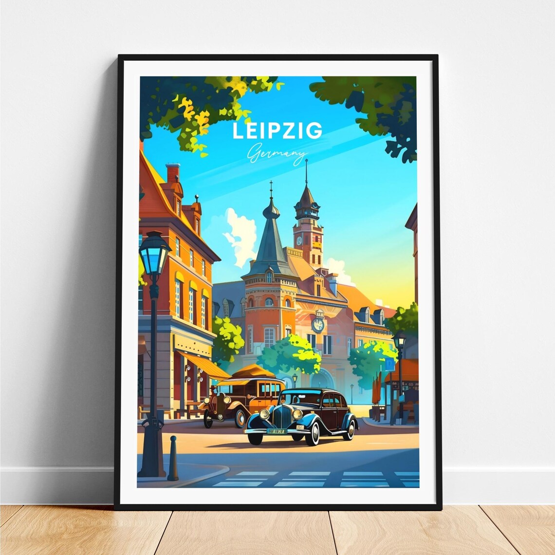 Leipzig Germany Vintage Cars Historic Hall Day View Art Poster
