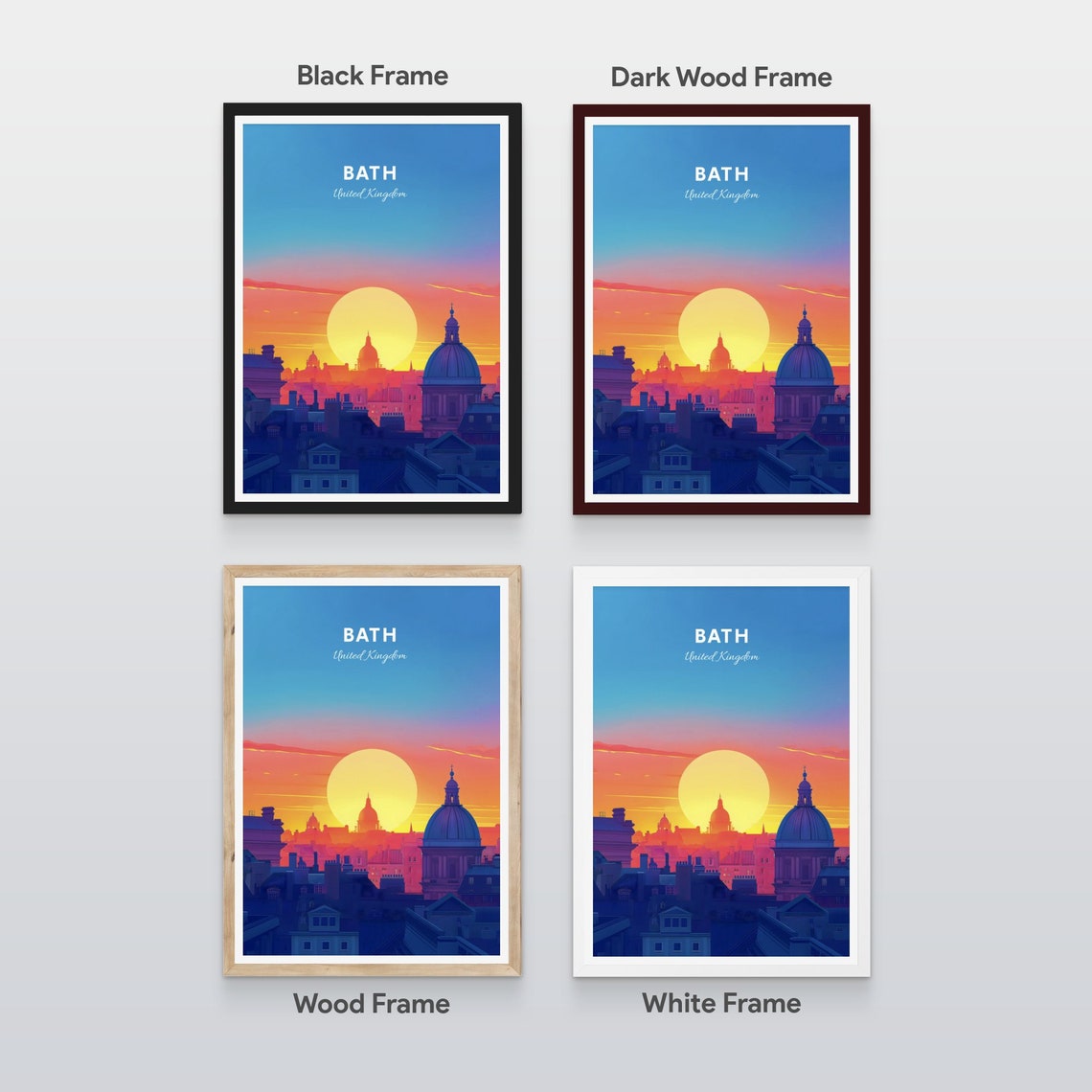 Bath England Skyline Sunset Domes Spires Silhouette Travel Poster - Image 2