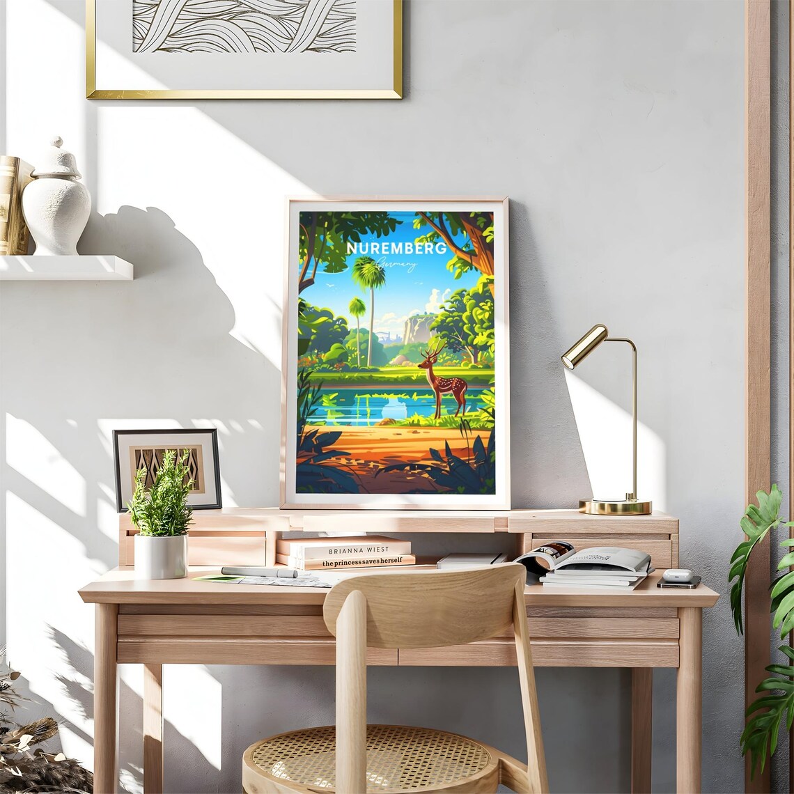 Nuremberg Germany Deer Lake Palm Trees Bright Nature Travel Poster - Image 4