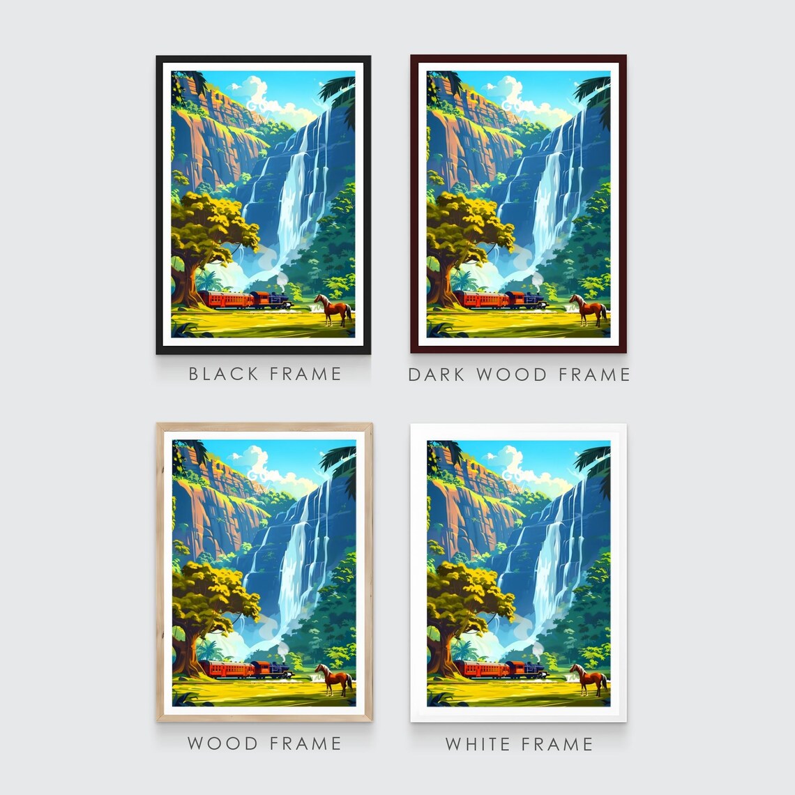 Goa India Jungle Waterfall Steam Train Horse Vintage Travel Poster - Image 3