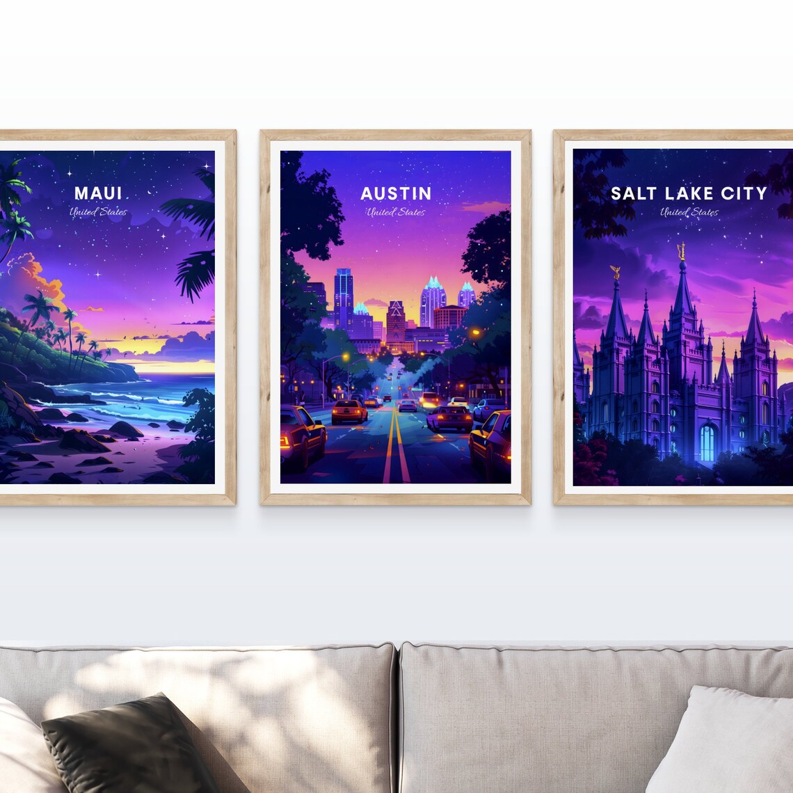 Austin Texas Night City Street Under a Starry Violet Sky Poster - Image 4
