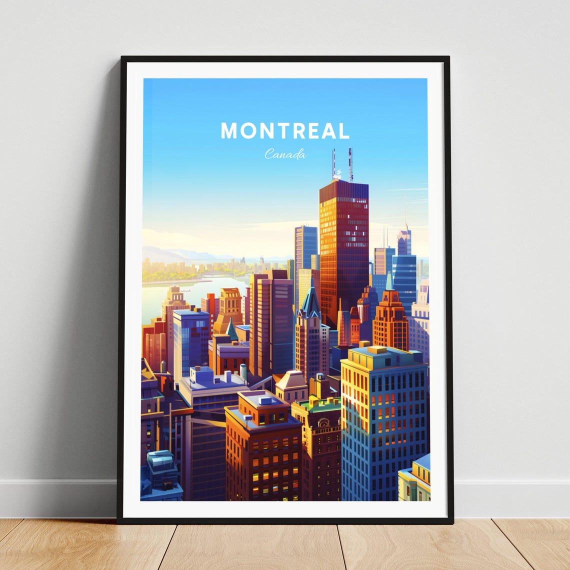 Montreal Canada Downtown Skyline at Golden Sunrise River View Poster