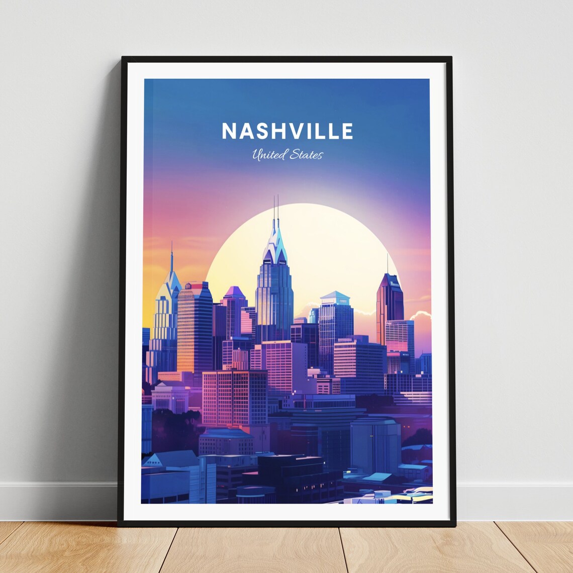 Nashville Tennessee Downtown Skyline Sunset Glow Travel Poster