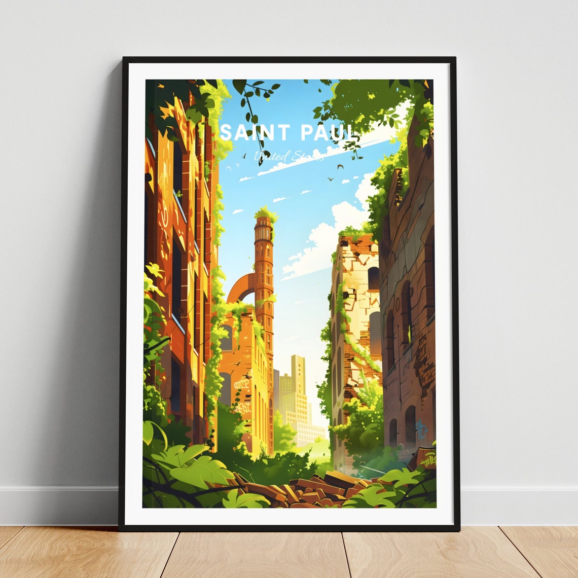 Saint Paul Mill City Ruins Overgrown Brick Walls Chimney Poster